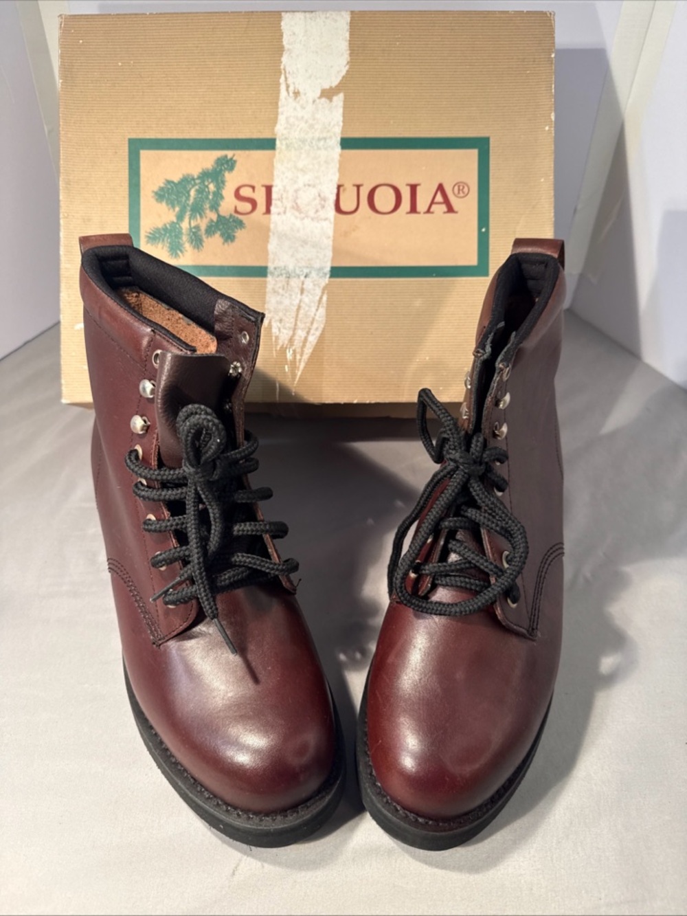 Sequoia Men’s Burgundy Leather Lace-Up Boots with Black Laces